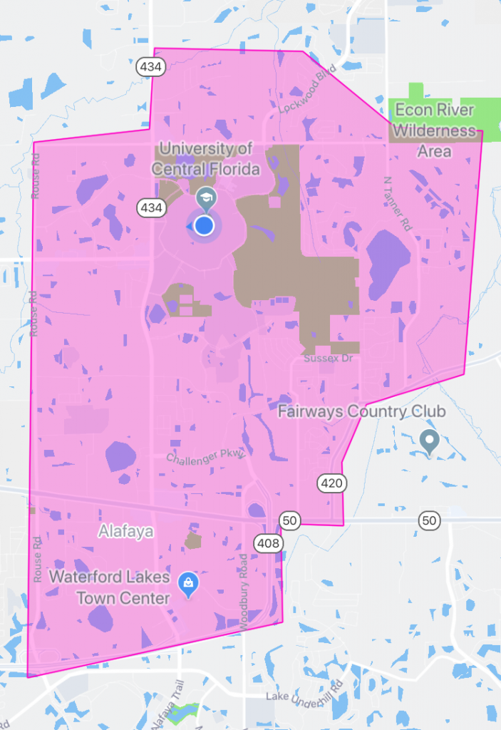 SG Lyft UCF area map